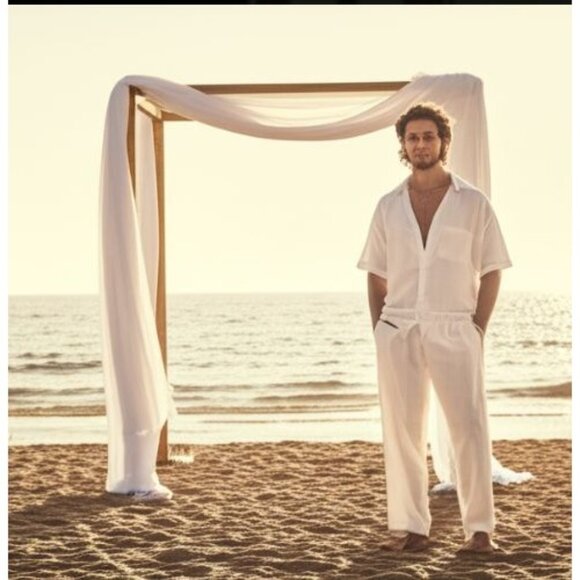 Tasso Elba White 100% Linen Two Piece Set Beach Shirt And Pants Men's XXL - Picture 1 of 16